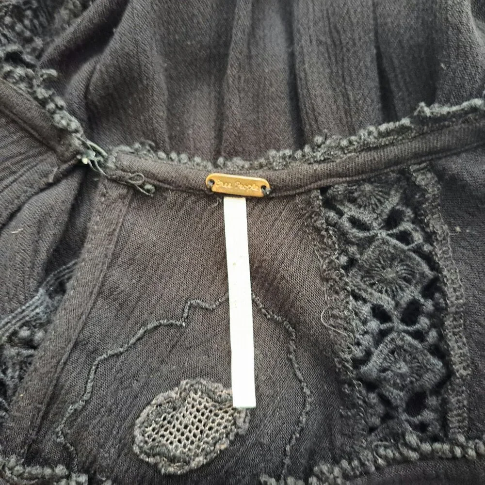 Free People Black Long Sleeve Tiered Lace Midi Dress